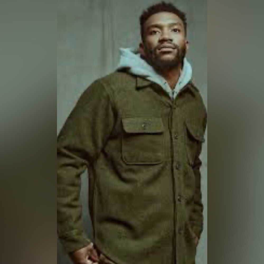 Filson Men's Olive Green Wool Button-Up Shirt Jacket